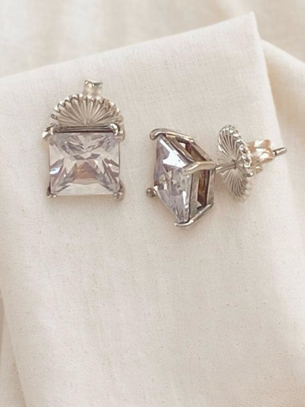 Sterling Silver Square Clear CZ Stud Earrings
 925 Sterling Silver